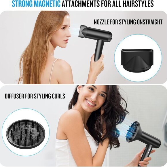 Hair Dryer High Speed Ionic Fan Diffuser Lightweight Travel Salon Black - Picture 7 of 9